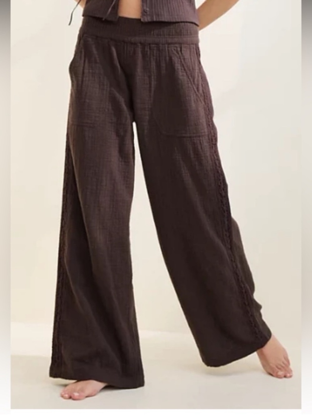 Aerie Wide Leg Gauze Brown Pants medium short